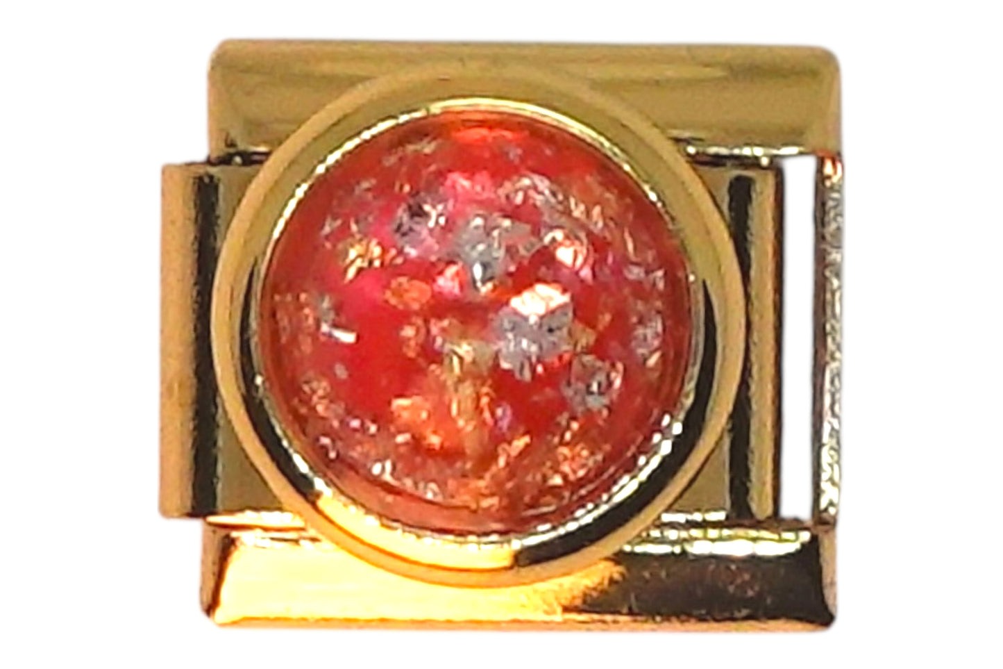 Red Glitter Gem Gold Italian Charm
