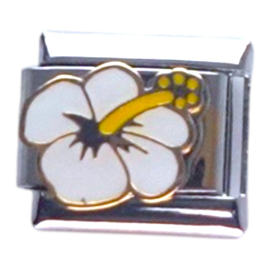 White Hibiscus Silver Italian Charm