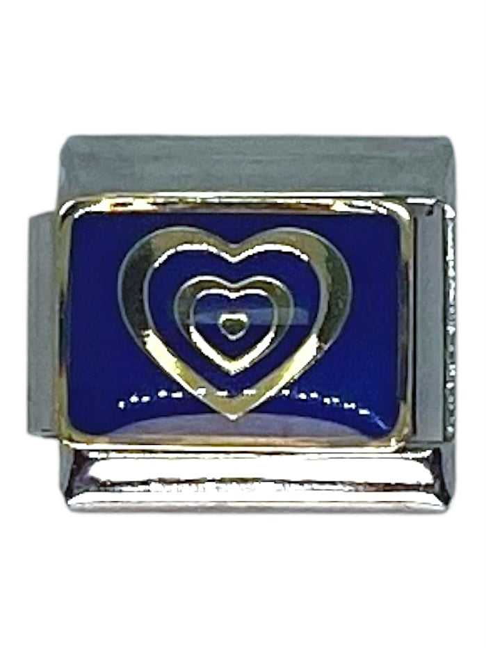 Blue Double Heart Gold Italian Charm