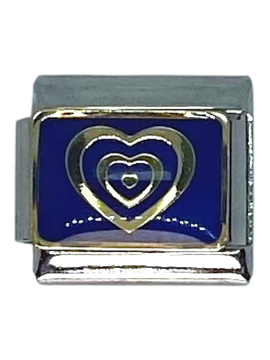 Blue Double Heart Gold Italian Charm