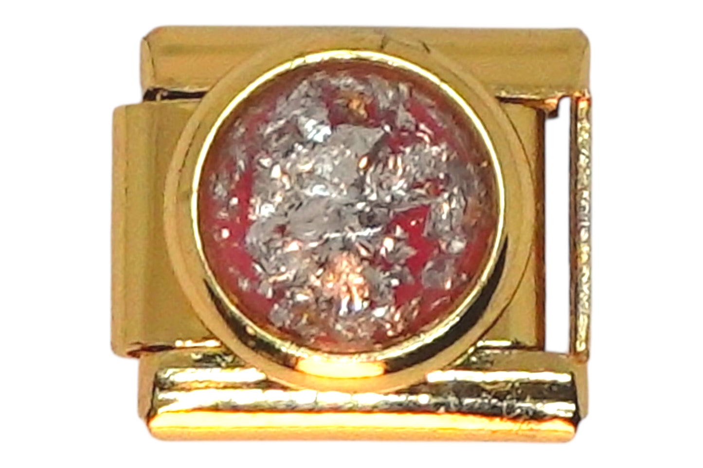 Red Crystal Dome Gold Italian Charm