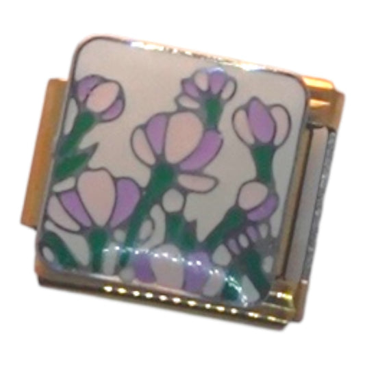 Purple Flower Bouquet on White Background Gold Italian Charm