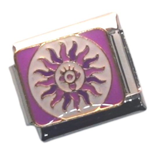 Radiant Sun Face with Purple Enamel Silver Italian Charm