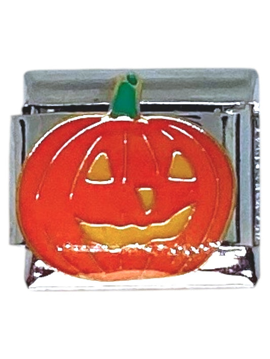 Jack-O’-Lantern Pumpkin Silver Italian Charm