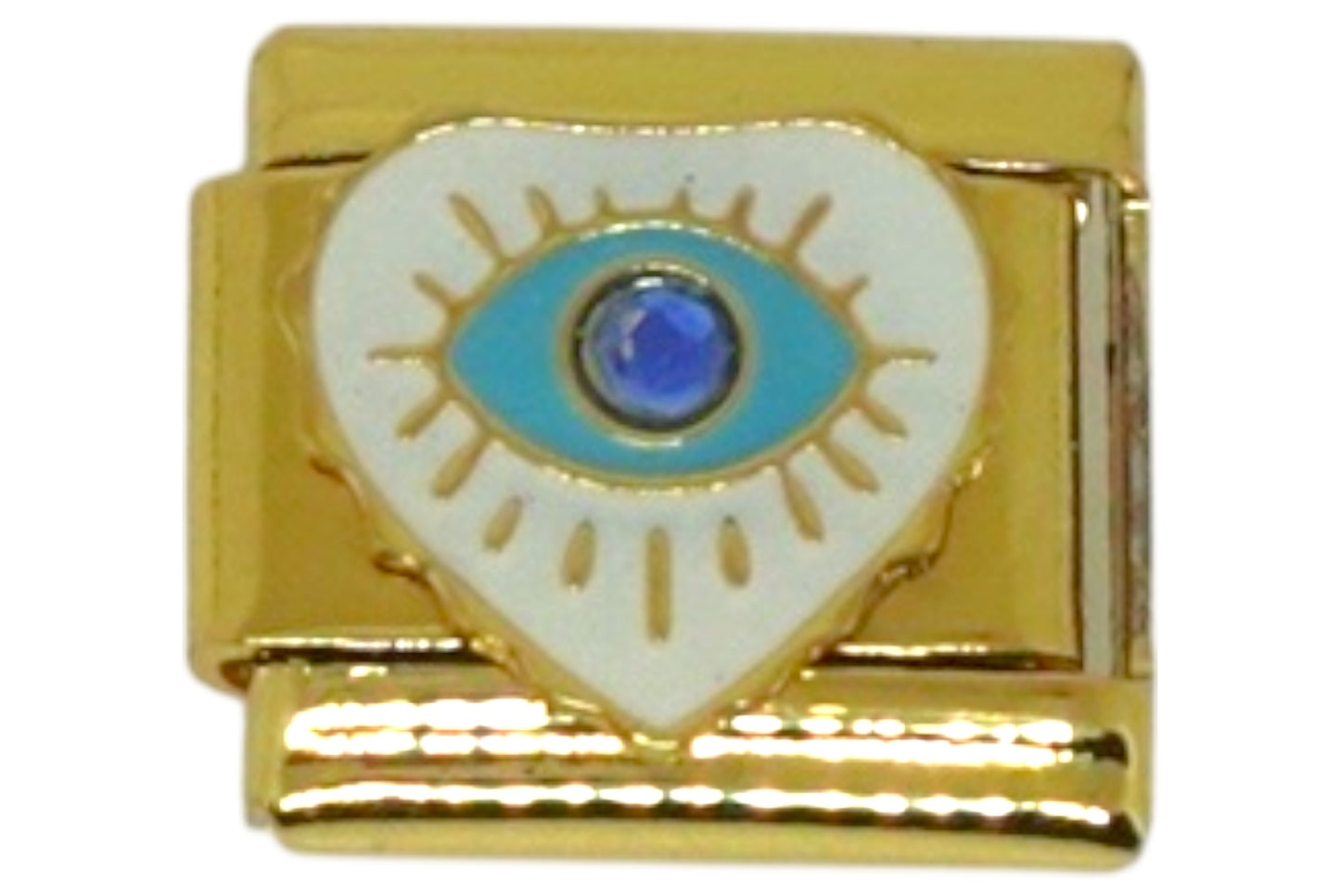 Heart Evil Eye with Blue Gem Gold Italian Charm