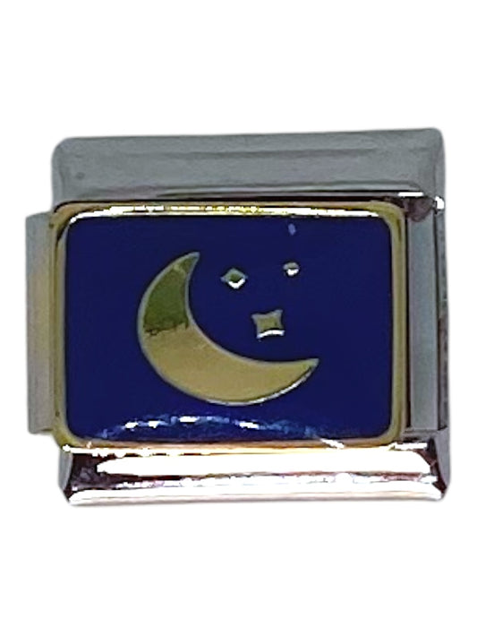 Crescent Moon and Stars Silver Italian Charm
