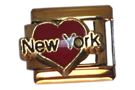 New York Red Heart Gold Italian Charm