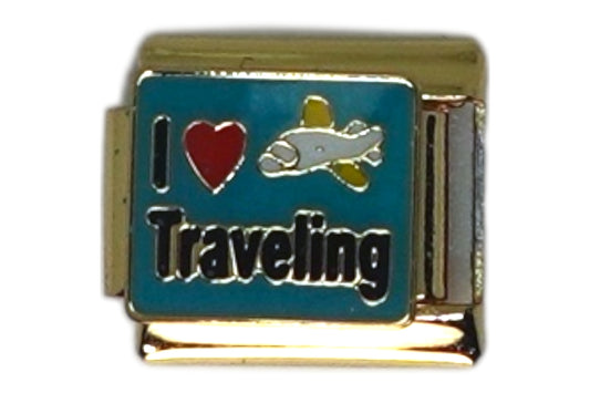 I Love Traveling Gold Italian Charm