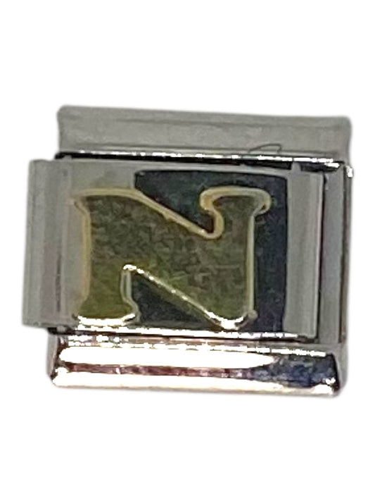 Gold Letter N Silver Italian Charm