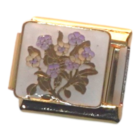 Purple Flower Bouquet Gold Italian Charm