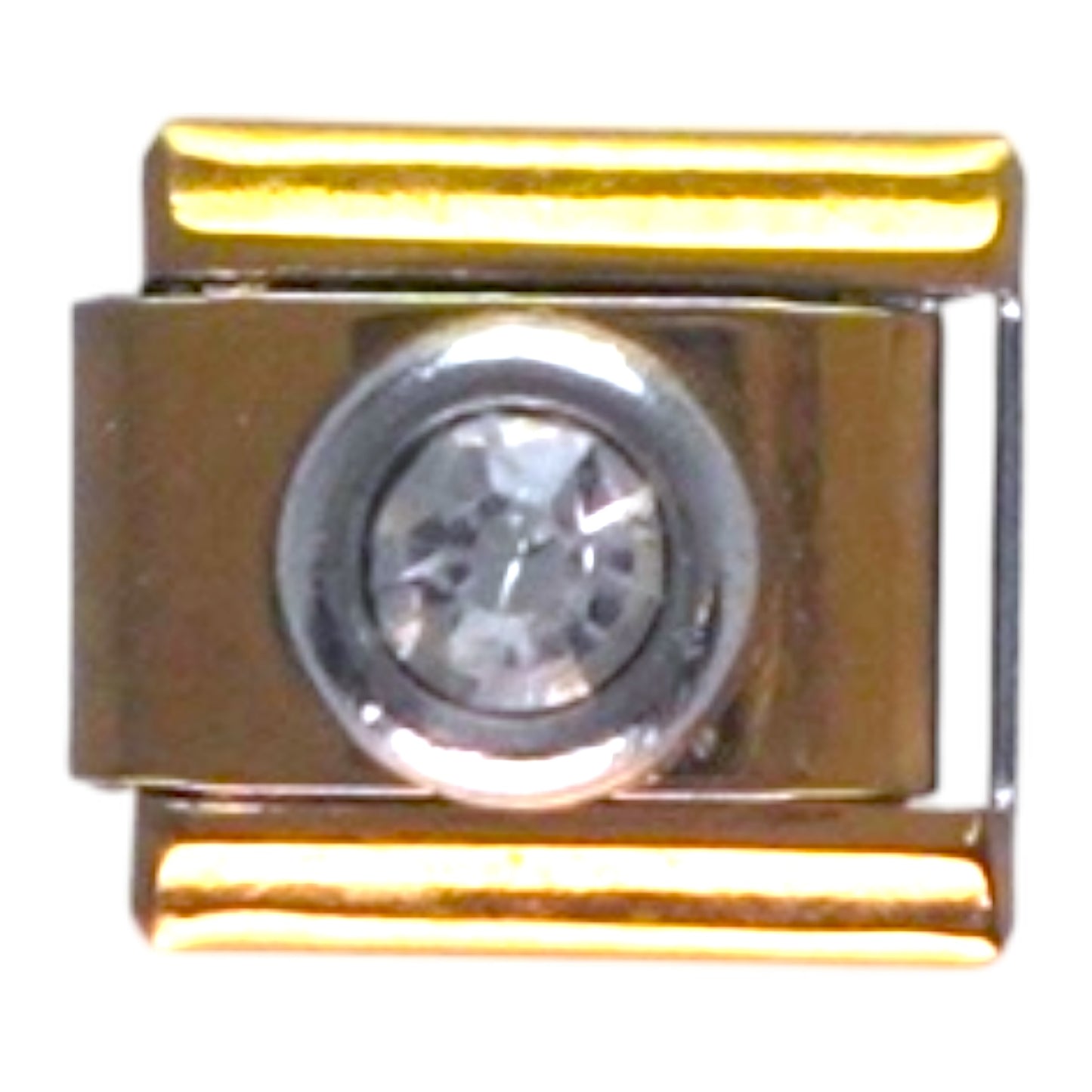 Gold and Silver Italian Charm with Clear Crystal Center