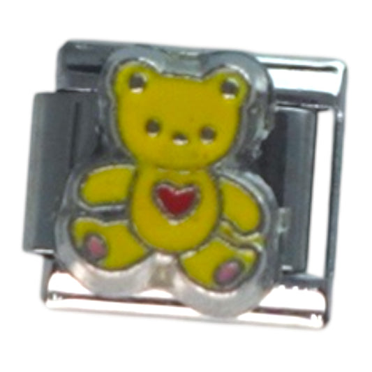 Yellow Teddy Bear with Heart Silver Italian Charm