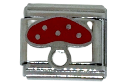 Red Mushroom Silver Italian Charm