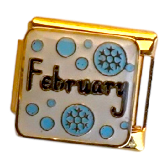 February Blue Snowflake Gold Italian Charm