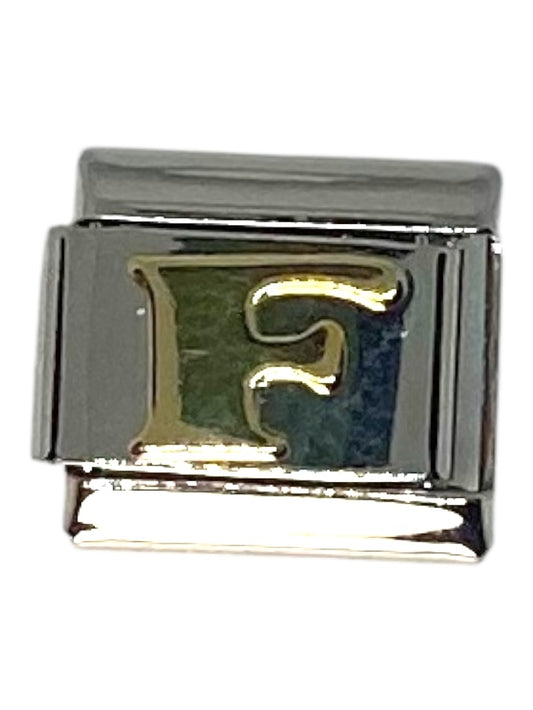 Gold Letter F Silver Italian Charm