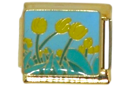 Yellow Tulips Gold Italian Charm