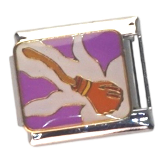 Flying Broomstick Purple Enamel Silver Italian Charm