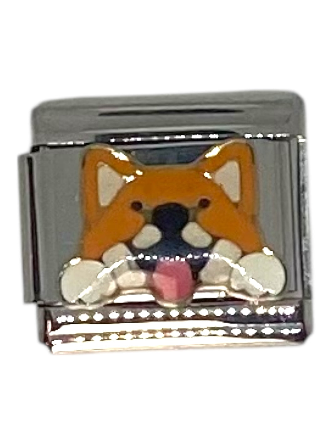 Dog Face Orange Silver Italian Charm
