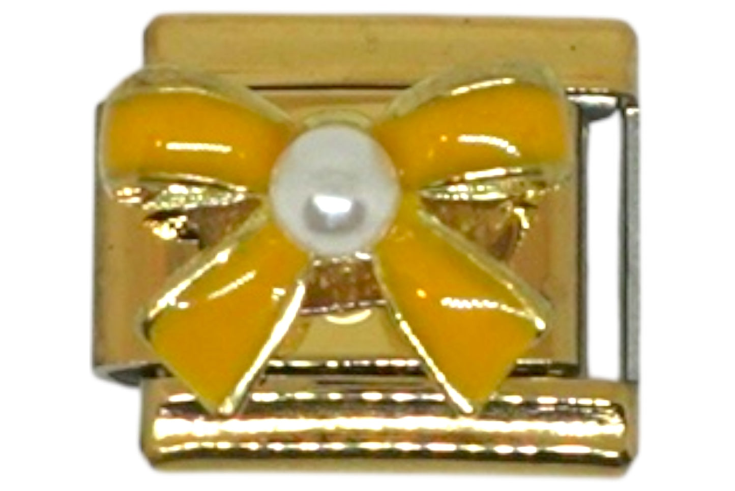 Yellow Bow with Pearl Gold Italian Charm