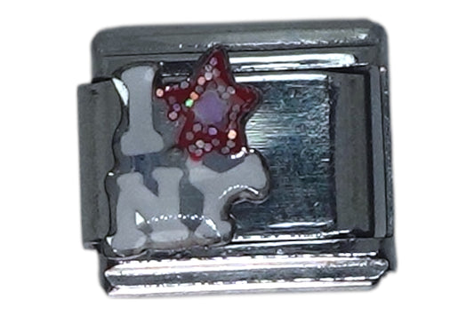 "I ♥ NY" Star Red Glitter Silver Italian Charm