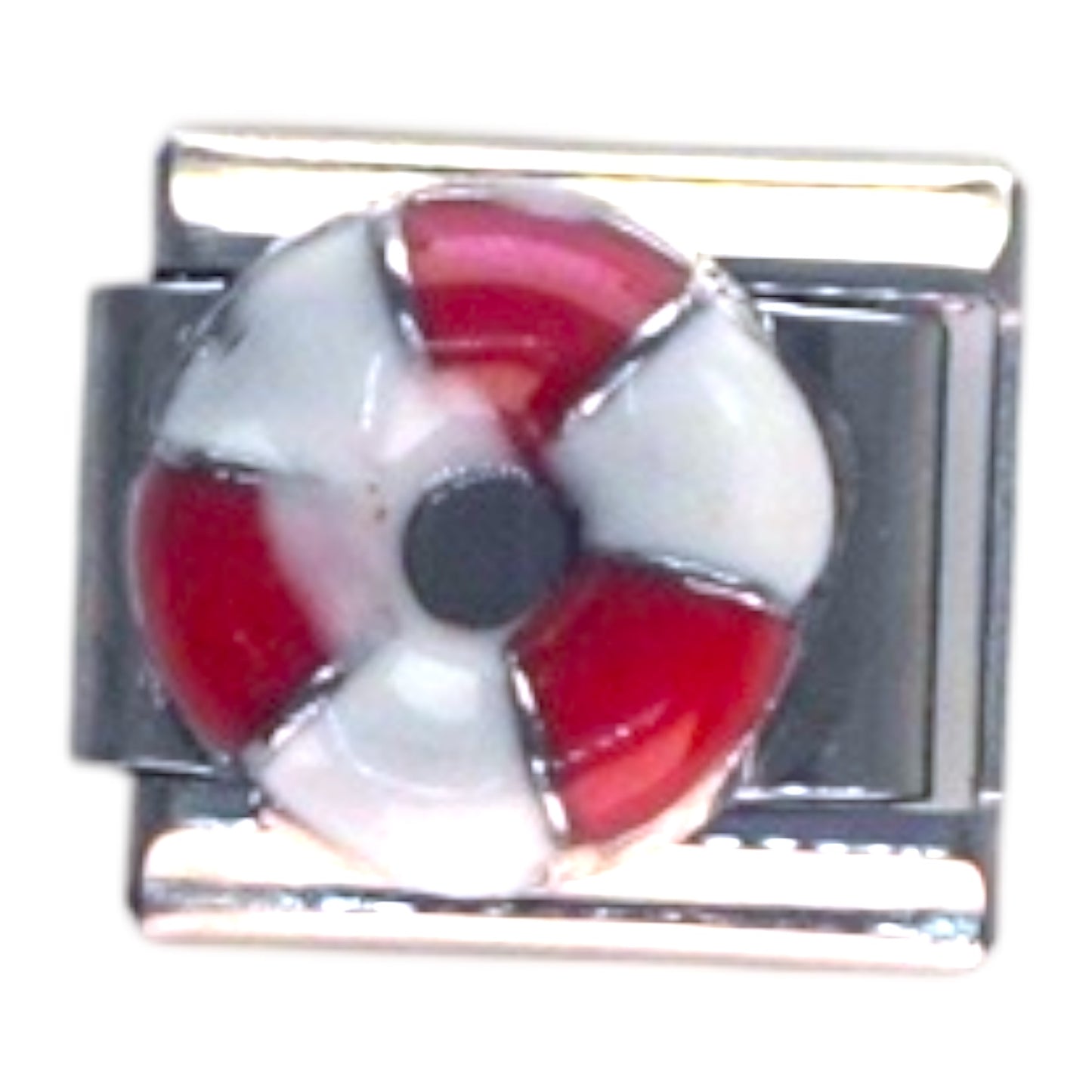 Red and White Life Ring Silver Italian Charm