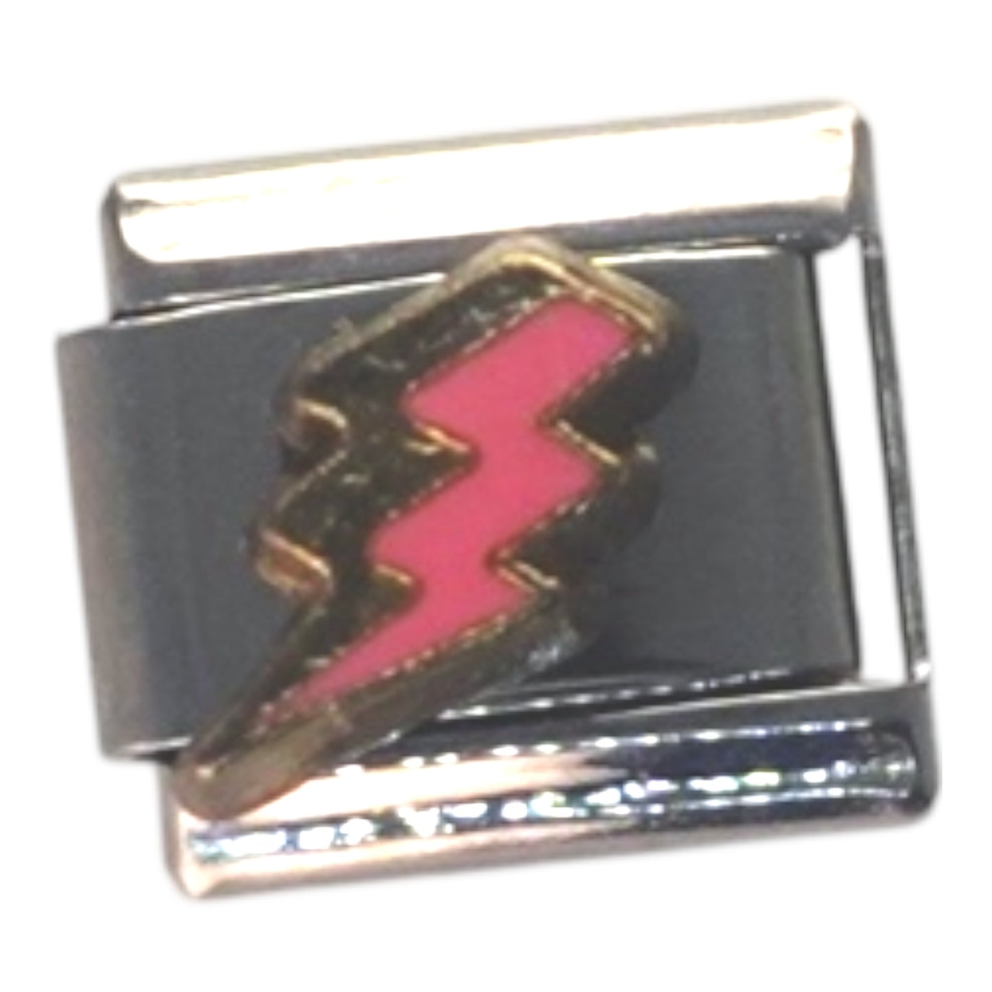 Pink Lightning Bolt Silver Italian Charm