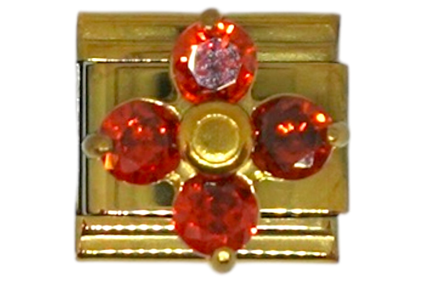 Red Crystal Flower Gold Italian Charm