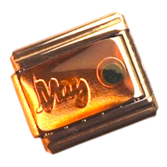 May Birthstone Gold Italian Charm