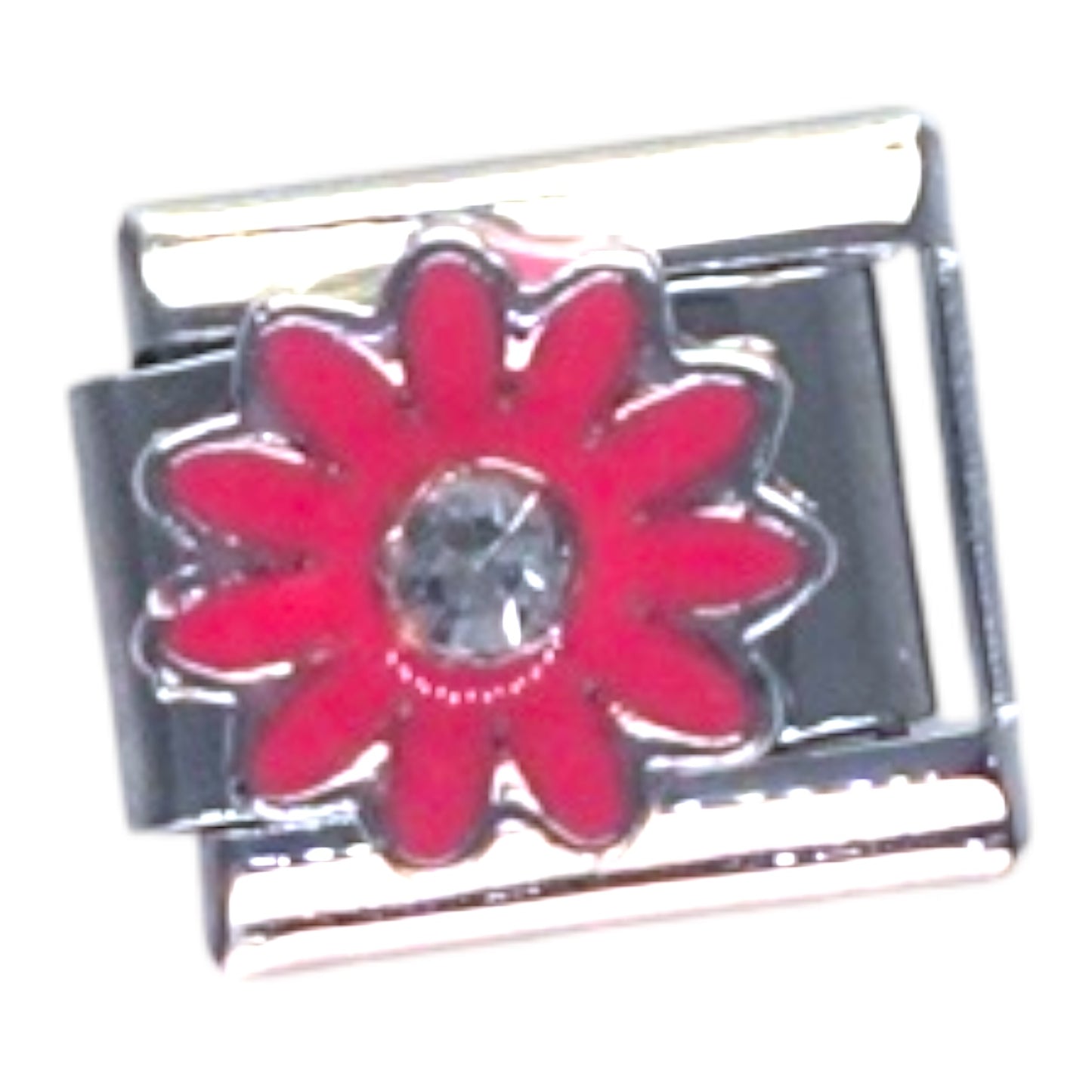 Red Daisy Silver Italian Charm