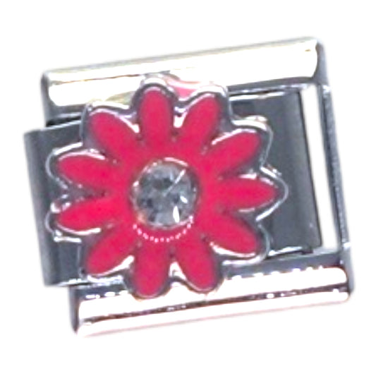 Red Daisy Silver Italian Charm