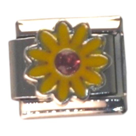Yellow Daisy Silver Italian Charm