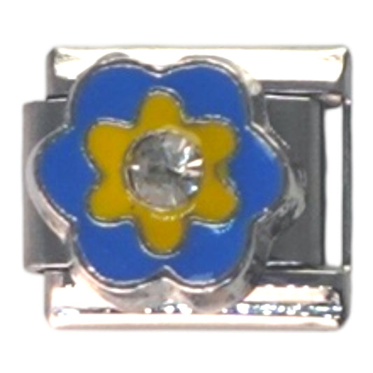 Blue and Yellow Flower Silver Italian Charm