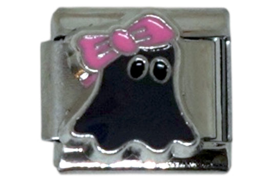 Ghost with Pink Bow Silver Italian Charm