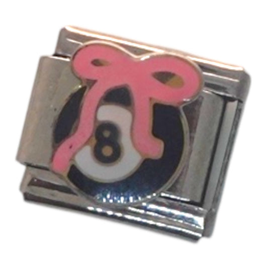 8 Ball with Pink Bow Silver Italian Charm