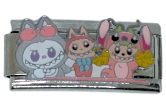 Cute Cartoon Monster Trio Silver Italian Charm