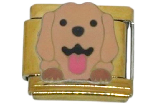 Brown Cute Dog Gold Italian Charm