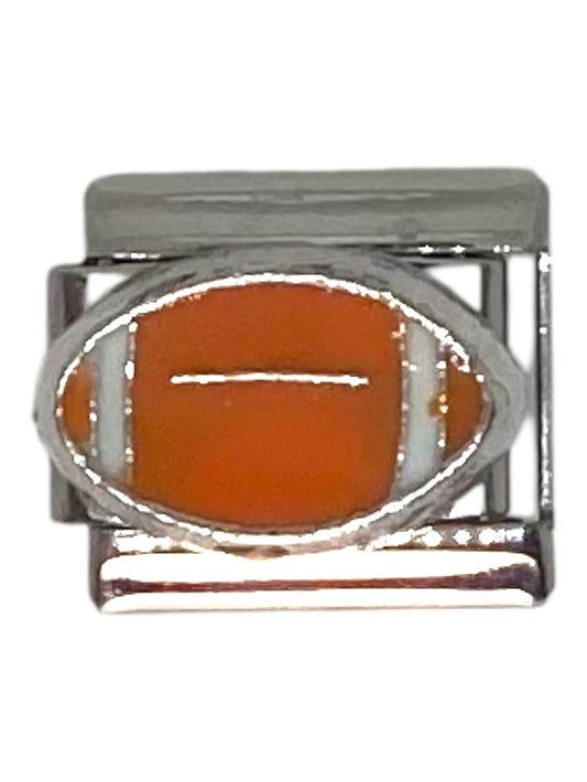 Orange Rugby Ball Silver Italian Charm