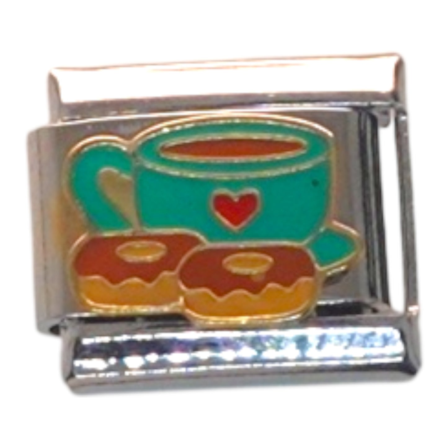 Coffee and Donut Silver Italian Charm