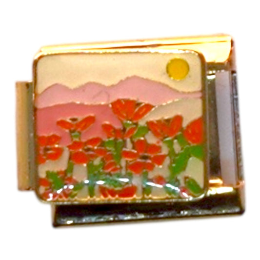 Sunset Poppy Flower Silver Italian Charm