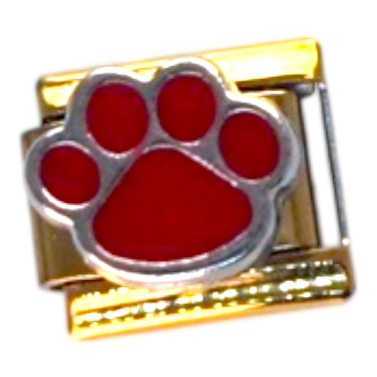Red Paw Print Gold Italian Charm