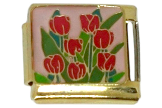 Red Tulips Gold Italian Charm