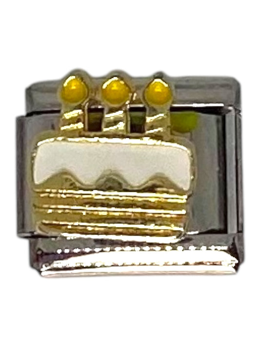 Birthday Cake Silver Italian Charm