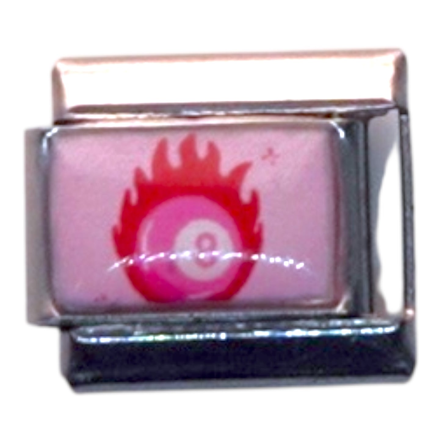 Flaming 8-Ball Silver Italian Charm