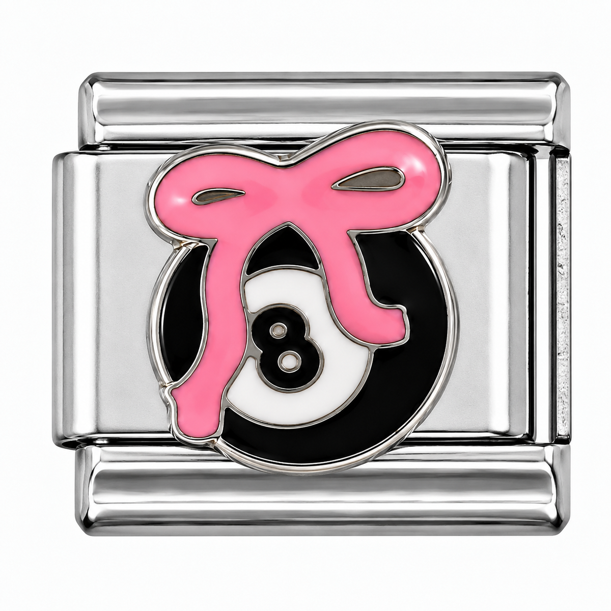 Pink Bow Black 8-Ball Billiards Silver Italian Charm