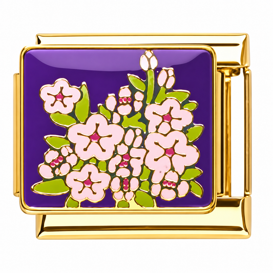 Pink Flower Bouquet Gold Italian Charm