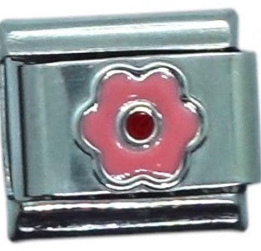 Pink Flower Italian Charm with Red Center