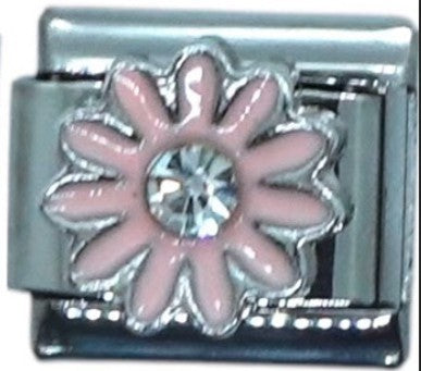 Pink Flower with Rhinestone Center Italian Charm