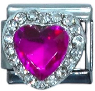 Pink Heart Gem with Rhinestone Border Italian Charm