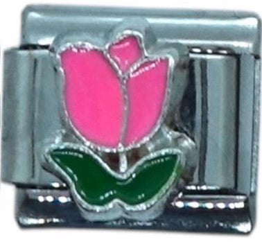 Pink Tulip with Green Leaves Italian Charm