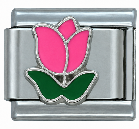 Pink Tulip with Green Leaves Italian Charm